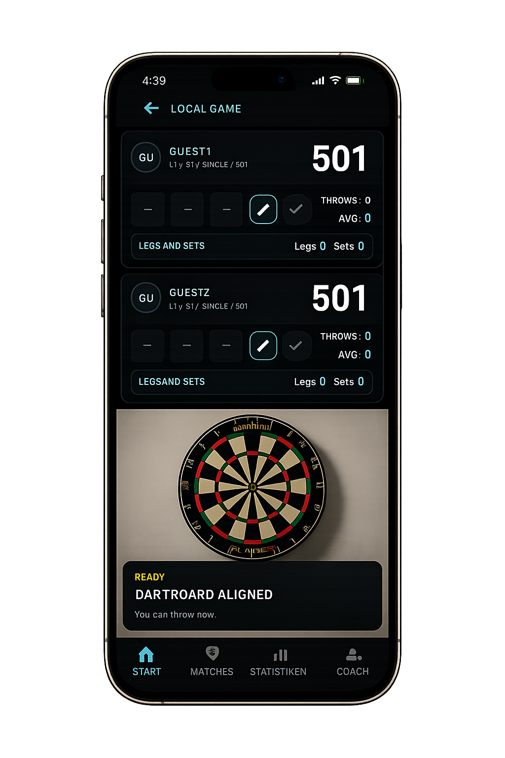 DartsAI automatic dart scoring via camera – local 501 game