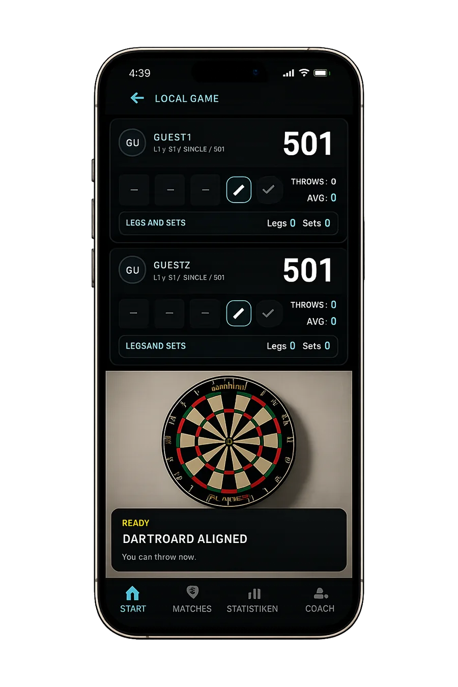 DartsAI automatic dart scoring via camera – local 501 game